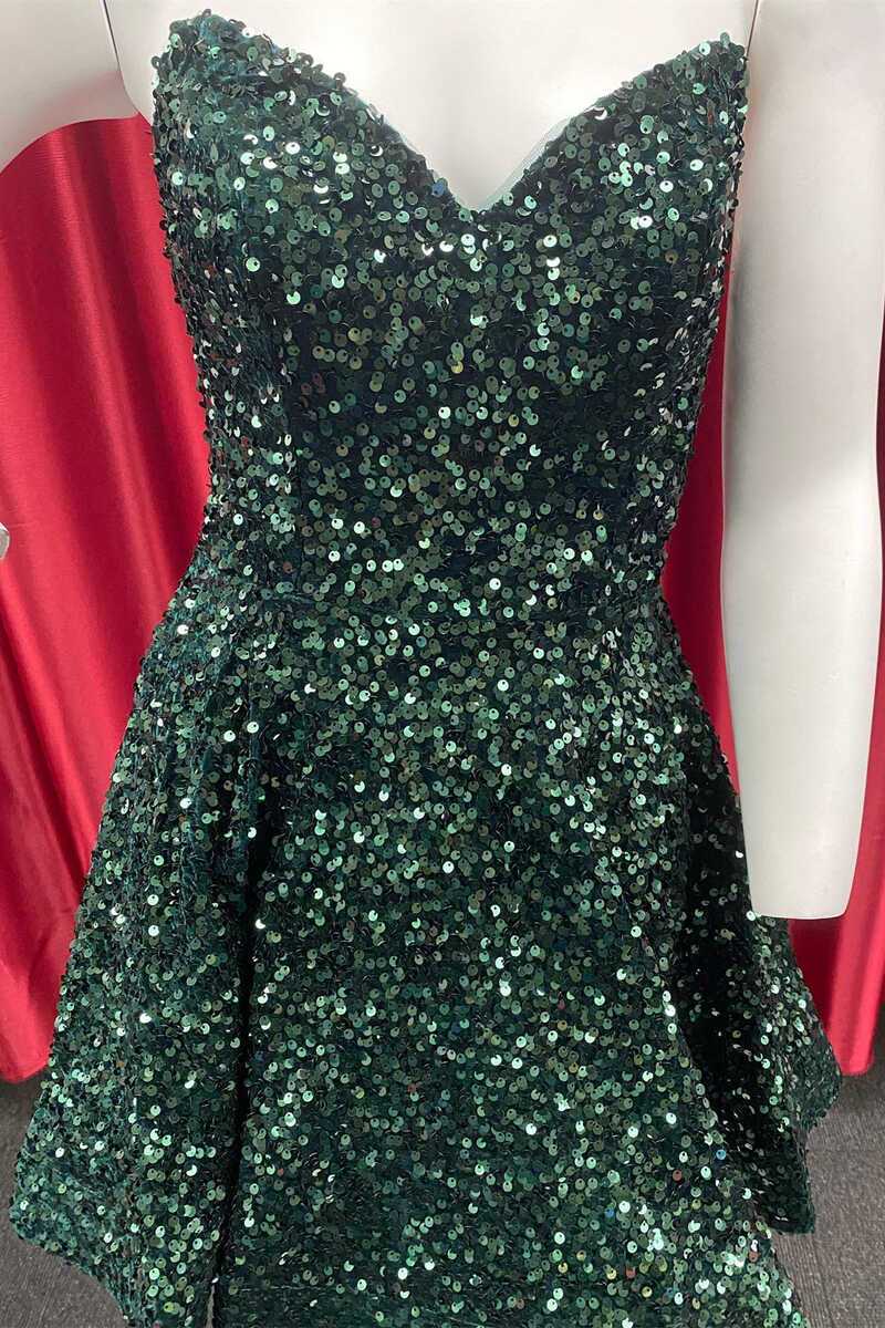 Dark Green Sequin Sweetheart A-Line Short Homecoming Dress Modsele Dark Green Sequin Sweetheart A-Line Short Homecoming Dress Modsele