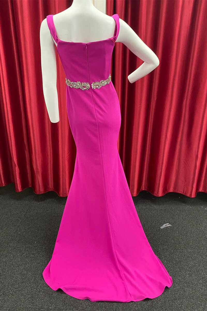 Neon Pink Sweetheart Belted Mermaid Long Formal Gown