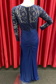 Blue Lace Long Sleeve Formal Dress