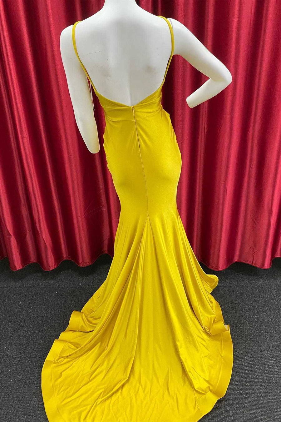 Mustard Yellow V-Neck Backless Mermaid Long Formal Gown