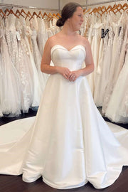 Simple White Sweetheart A-Line Long Wedding Dress