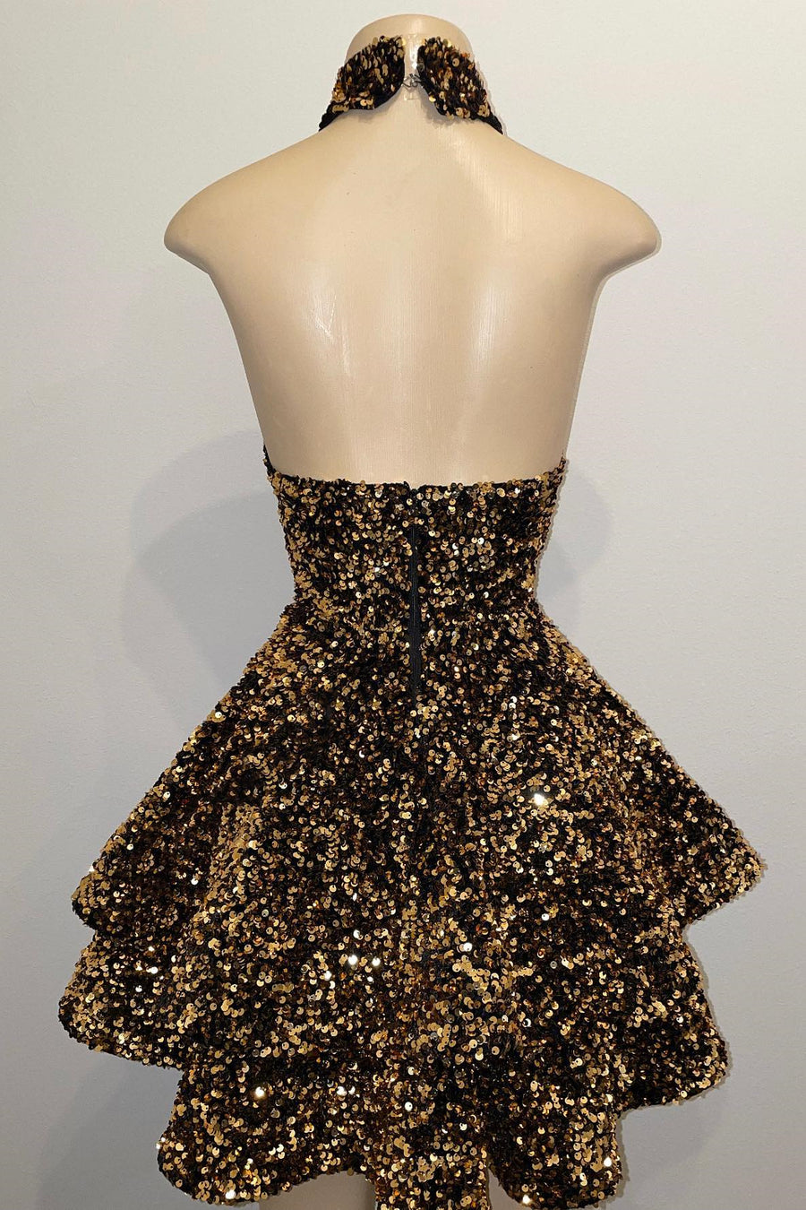 Gold Sequin Halter Keyhole A-Line Short Homecoming Dress
