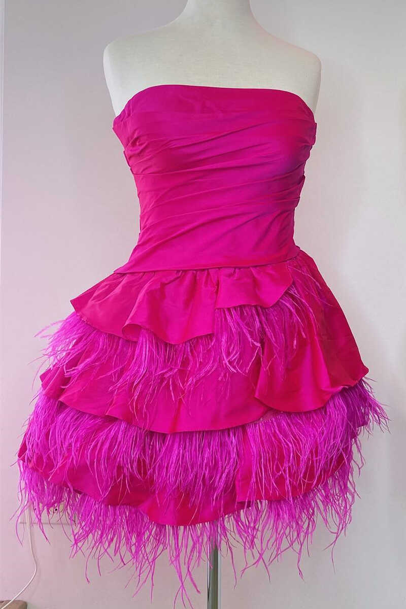 Pink Strapless Multi-Tiered Mini Homecoming Dress