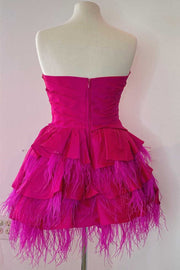 Pink Strapless Multi-Tiered Mini Homecoming Dress