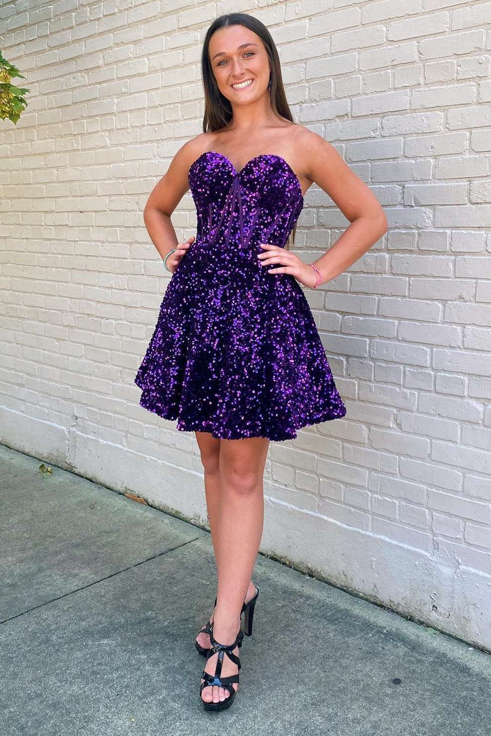 Purple Sequin Sweetheart A-Line Short Homecoming Dress