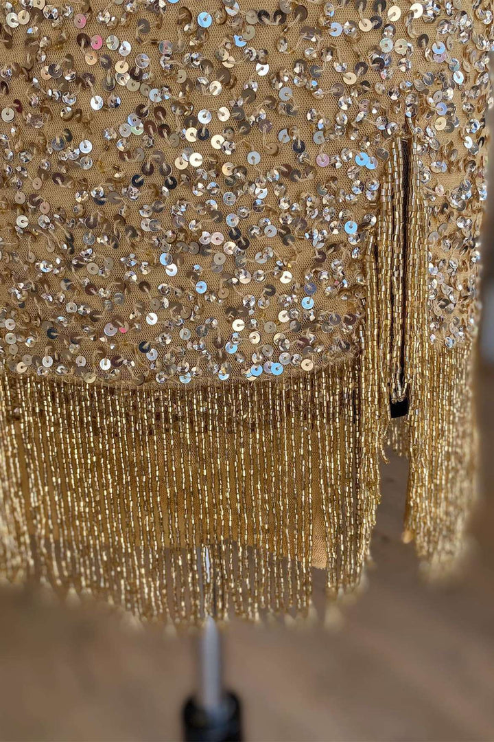 Black Sequins Halter Tassel Mini Party Dress