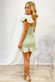 Sage Green One-Shoulder Ruffled Short Party Dress
