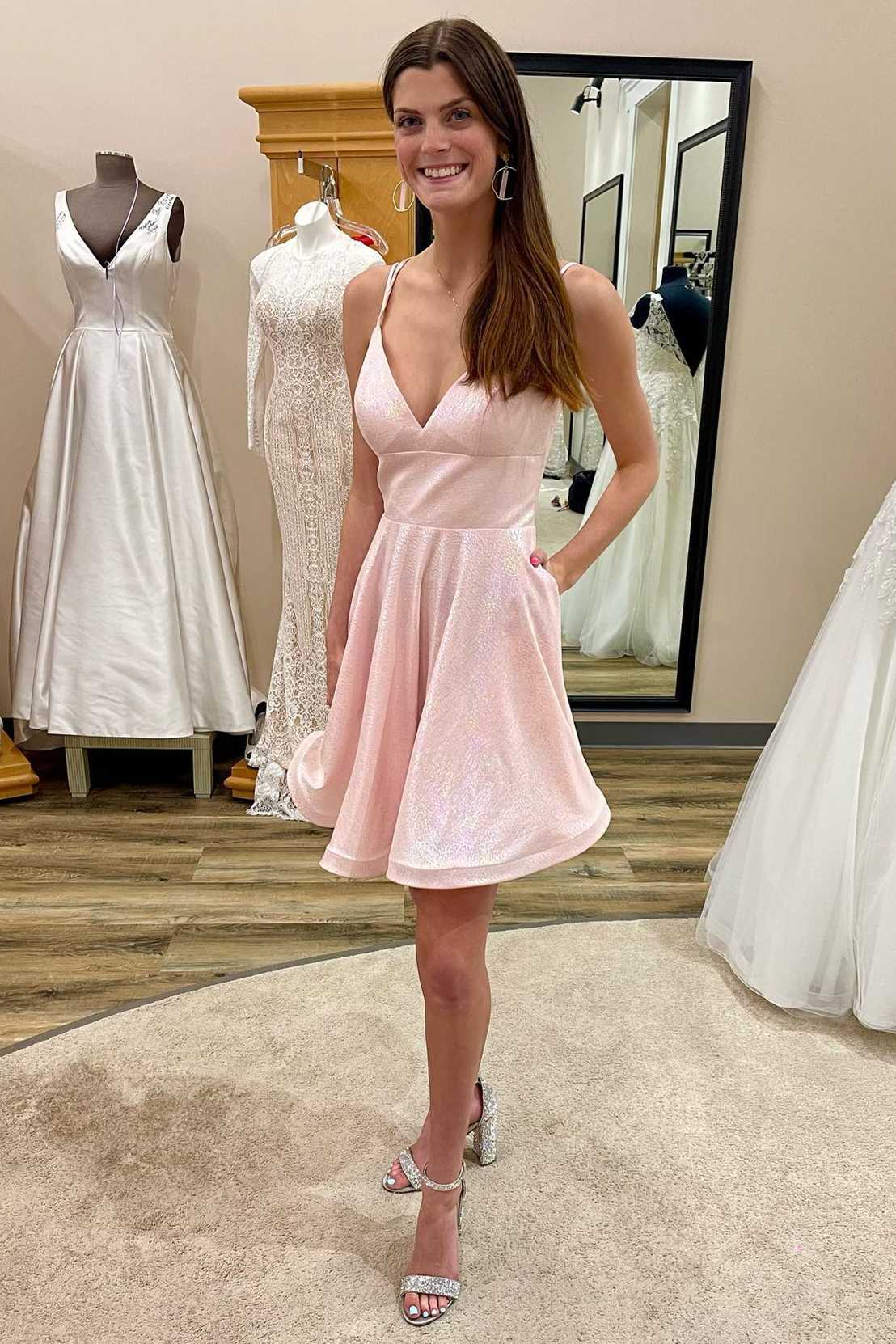 Pink High Waist A Line Homecoming Dress with Pockets