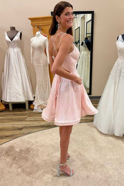 Pink High-Waist A-Line Homecoming Dress with Pockets