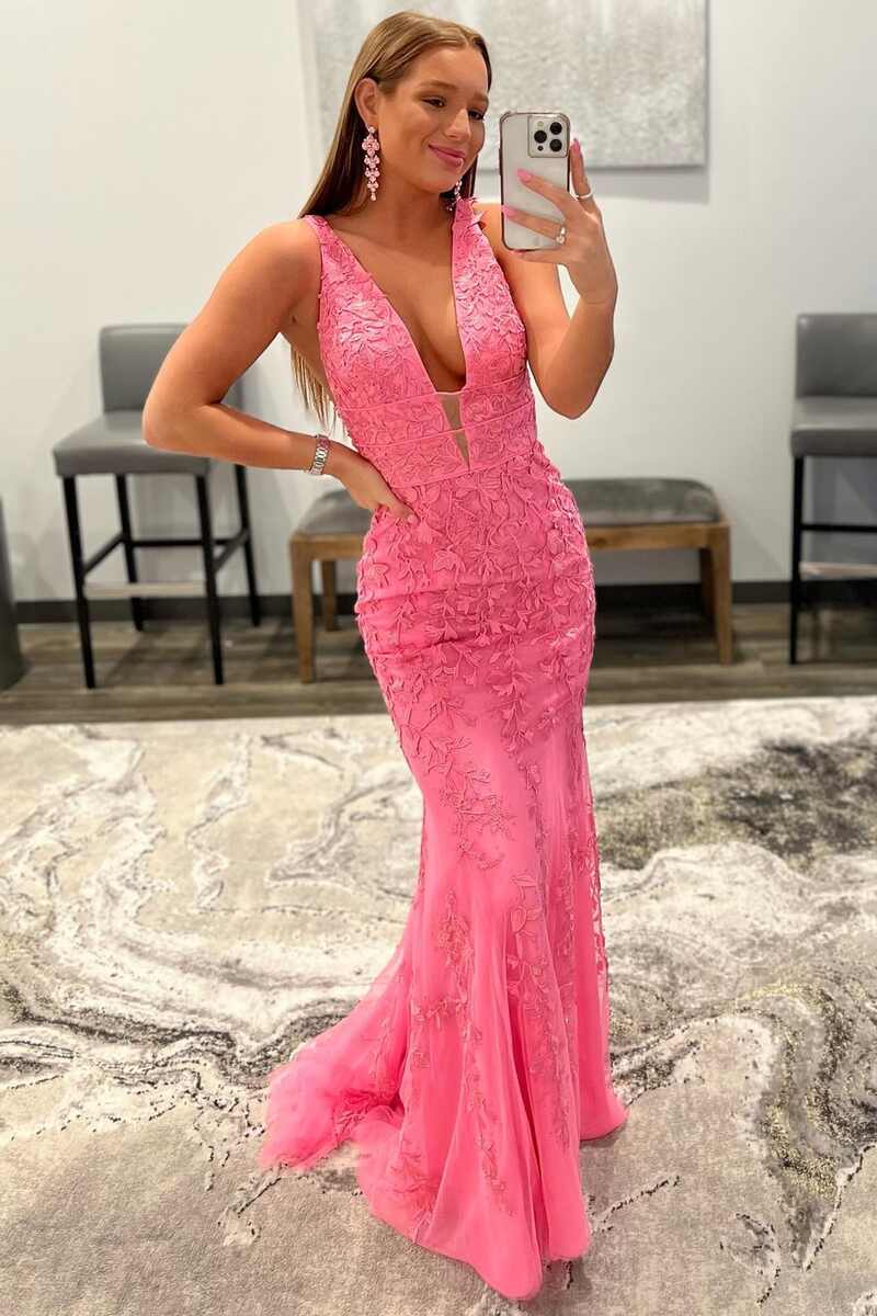 Plunge Black Embroidered Mermaid Long Prom Dress – Modsele