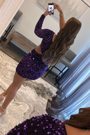 Purple Sequin One-Sleeve Cutout Short Homecoming Dress