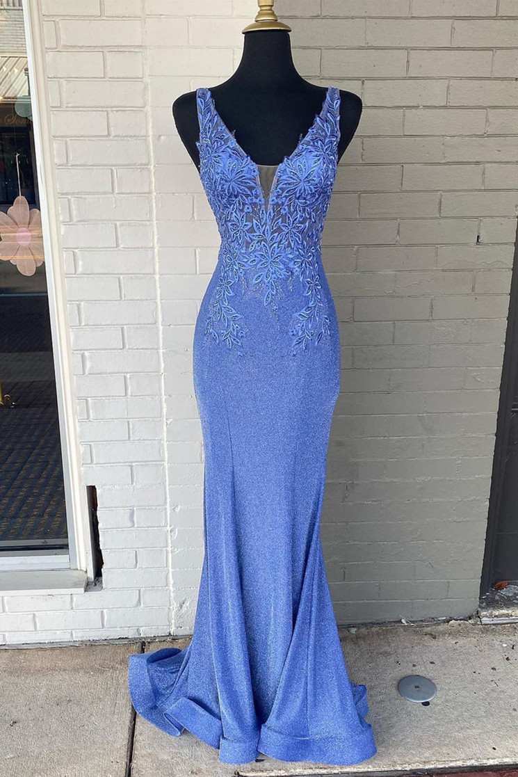 Elegant Periwinkle Plunge V Mermaid Long Formal Gown Modsele Elegant Periwinkle Plunge V Mermaid Long Formal Gown Modsele