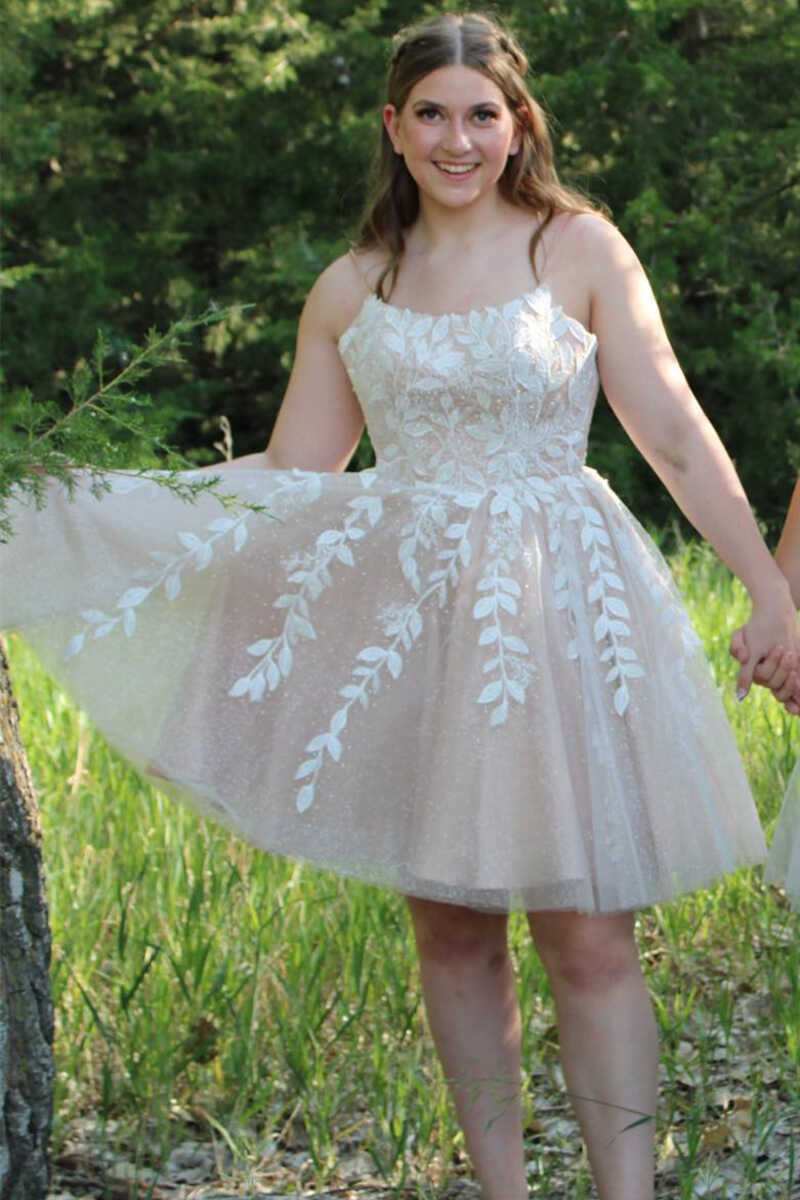 A-Line Ivory Appliques Lace-Up Short Homecoming Gown