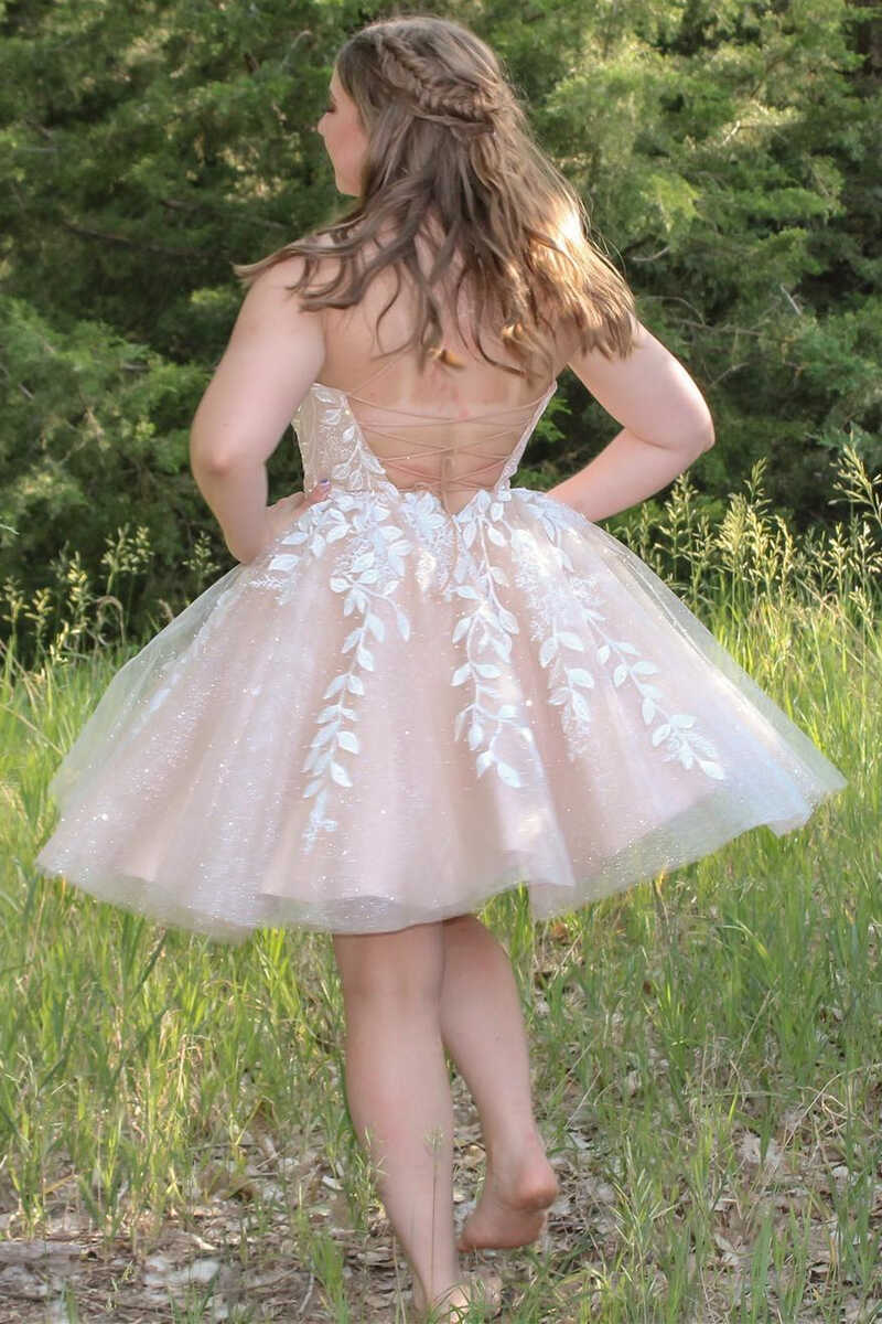 A-Line Ivory Appliques Lace-Up Short Homecoming Gown