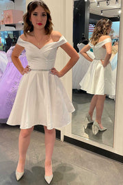 Princess White Off-the-Shoulder A-Line Short Homecoming Dress