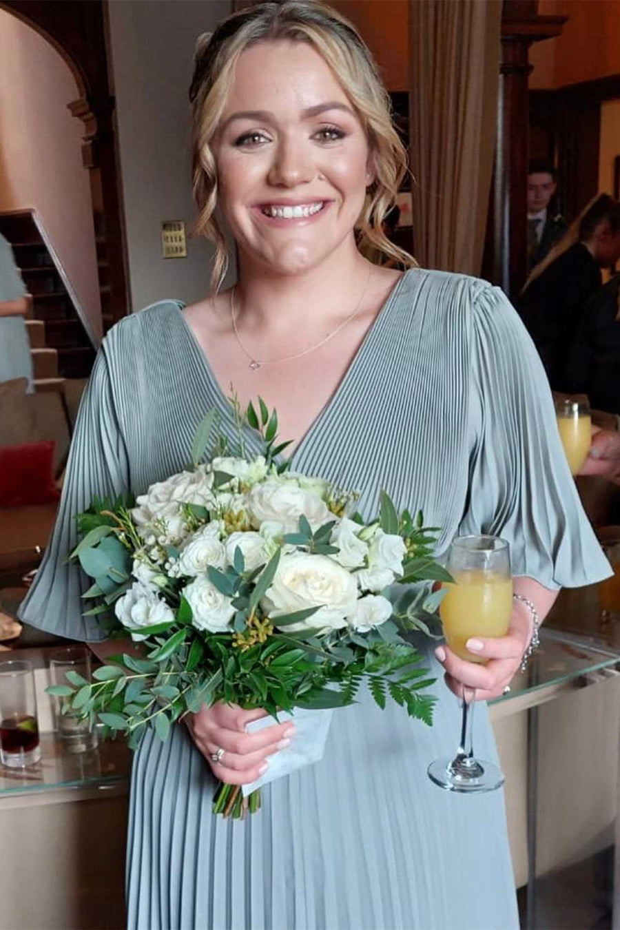 Sage Green V-Neck Short Sleeves Wedding Guest Dress Modsele Sage Green V-Neck Short Sleeves Wedding Guest Dress Modsele