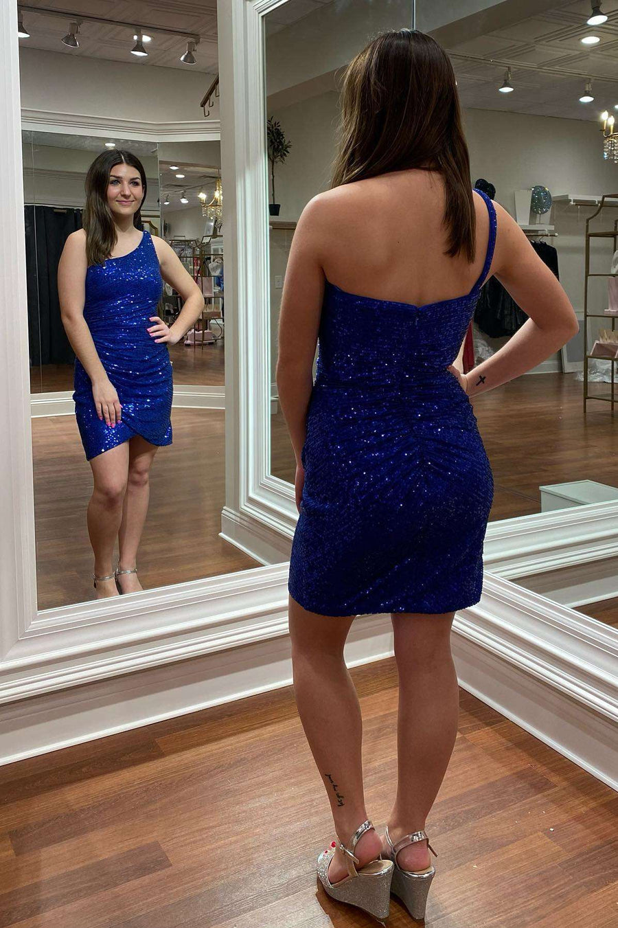 Sequins One Shoulder Bodycon Short Homecoming Dress