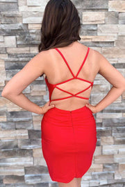 Red V-Neck Lace-Up Bodycon Homecoming Dress