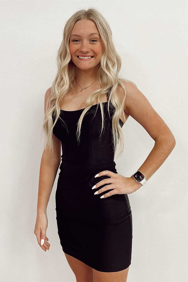 Black Lace-Up Tight Mini Homecoming Dress Modsele Black Lace-Up Tight Mini Homecoming Dress Modsele