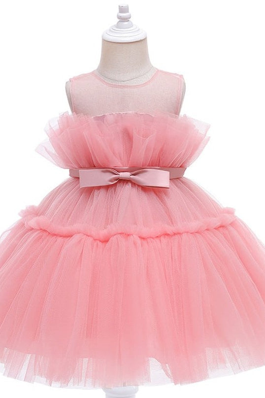 Blue Tulle Sleeveless Bow Girl Party Dress