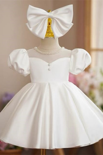 Vintage White Pearls Puff Sleeve Flower Girl Dress – Modsele Vintage White Pearls Puff Sleeve Flower Girl Dress – Modsele