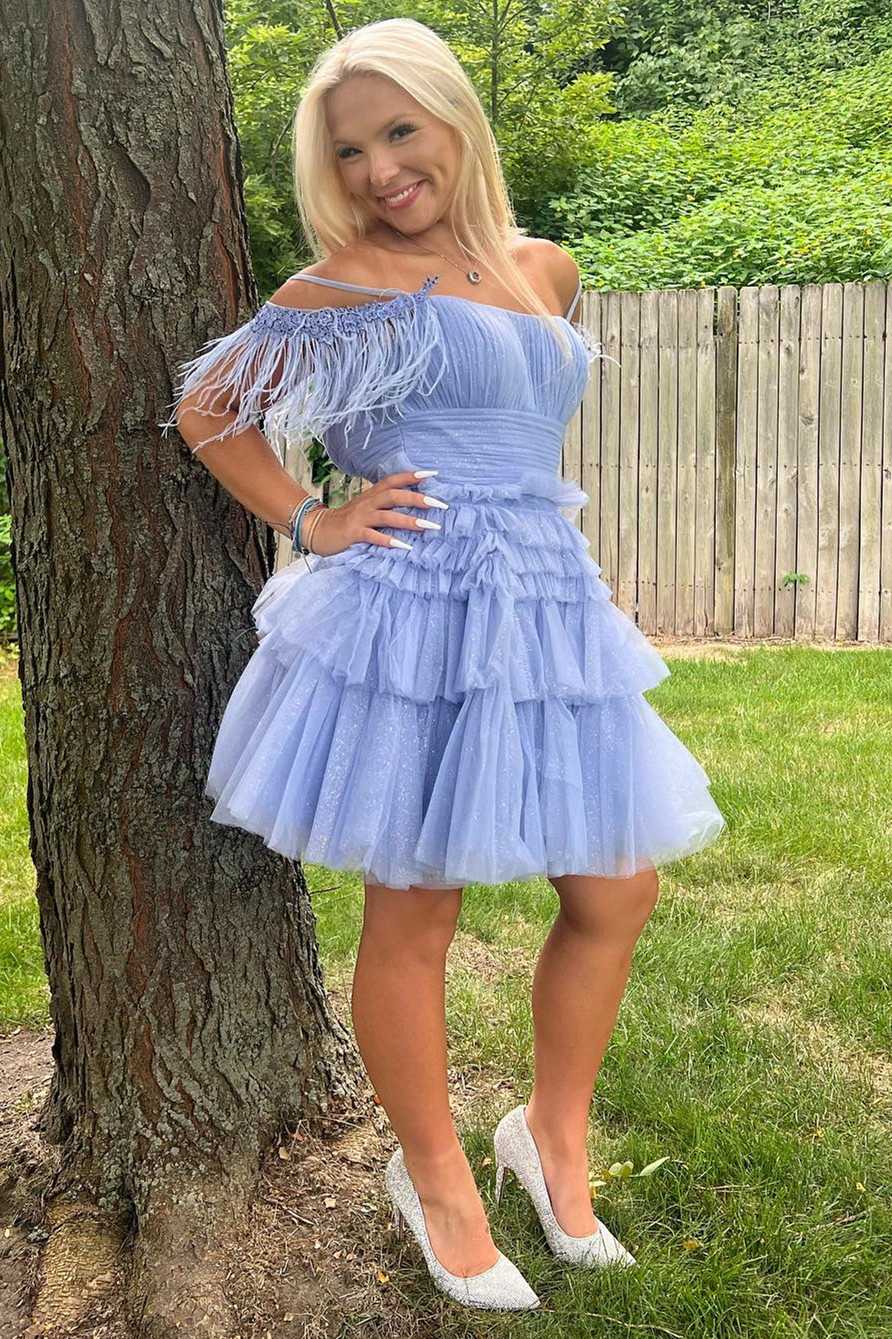 Pink Cold Shoulder Multi Tiered A Line Homecoming Dress Modsele