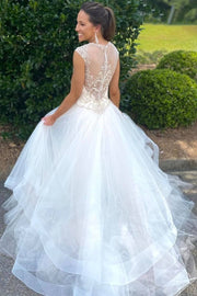 White Beading Sweetheart Tiered Wedding Dress