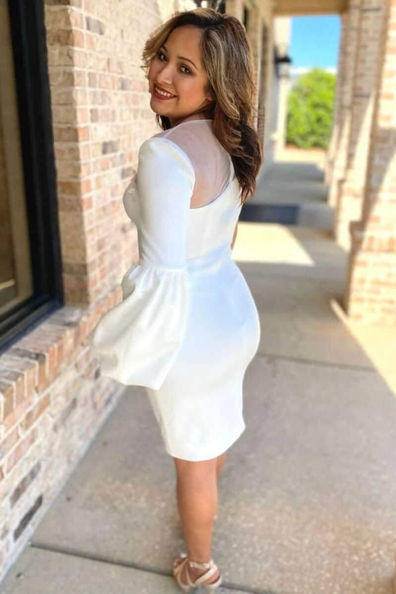 White Satin One Sleeve Short Mother of the Bride Dress