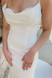 White Cowl Neck Spaghetti Straps Mermaid Long Bridal Gown