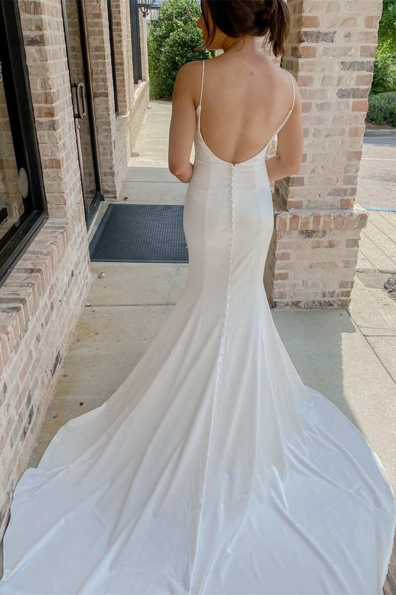 White Cowl Neck Spaghetti Straps Mermaid Long Bridal Gown