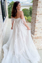 White Appliques Off-the-Shoulder A-Line Long Wedding Dress