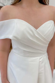 White One-Shoulder A-Line Long Wedding Dress