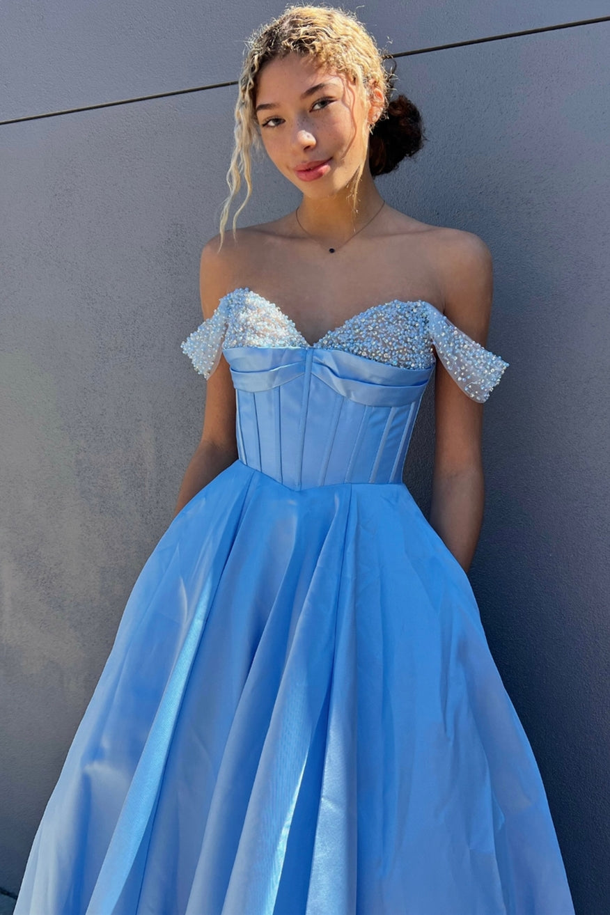Princess Black Satin Off-the-Shoulder Ball Gown