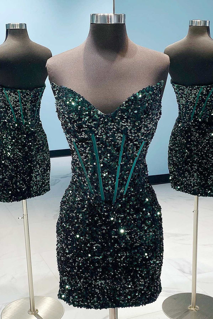 White Iridescent Sequin Strapless Short Homecoming Dress