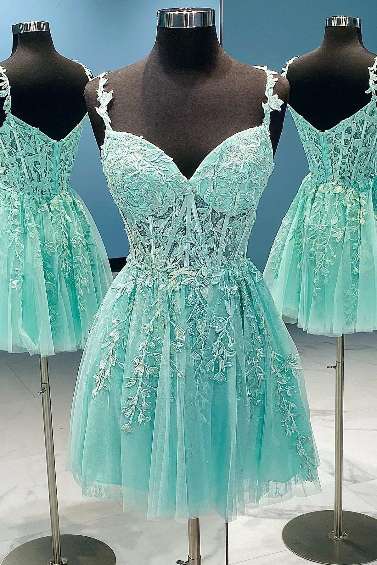Sweet Aqua Appliques A-Line Homecoming Dress – Modsele