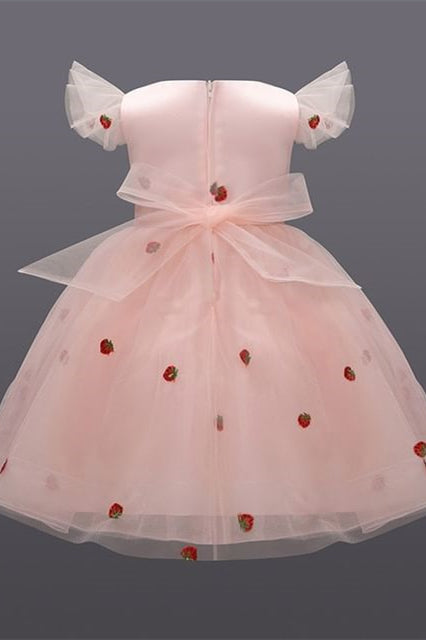 Pink Strawberry Ruffled Sleeve Girl Party Dress