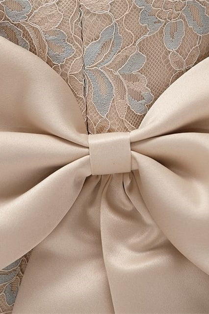 Champagne Lace Cap Sleeve Bow Back Girl Party Dress