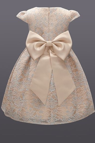 Champagne Lace Cap Sleeve Bow Back Girl Party Dress