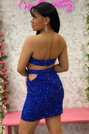 Blue Sequin Sweetheart Cutout Short Homecoming Dress