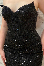 Black Sequin Strapless Tight Mini Homecoming Gown