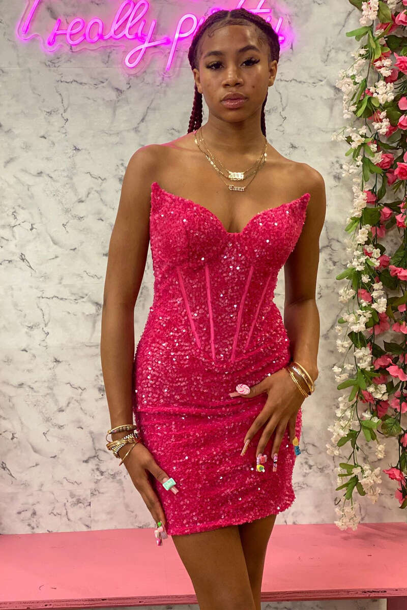 White Iridescent Sequin Strapless Short Homecoming Dress – Modsele White Iridescent Sequin Strapless Short Homecoming Dress – Modsele