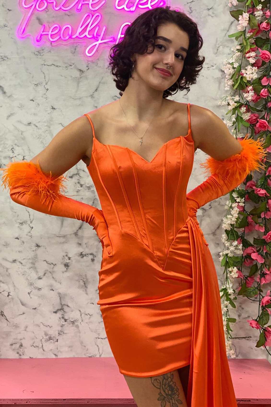 Neon Orange Short Prom Dresses