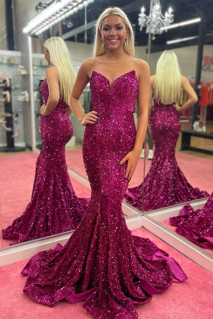 Trumpet Fuchsia Sequins Long Formal Dress