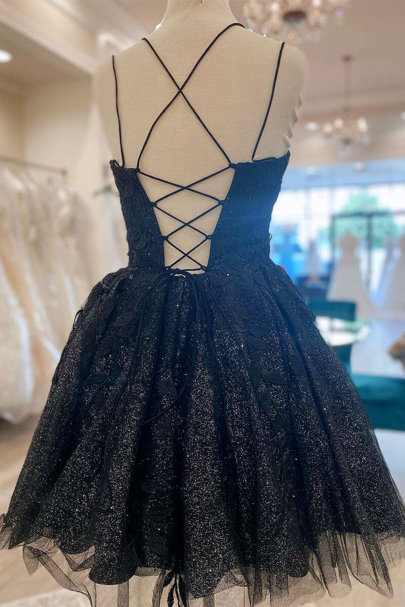 Glitter Appliques Lace-Up A-Line Short Homecoming Dress Modsele Glitter Appliques Lace-Up A-Line Short Homecoming Dress Modsele
