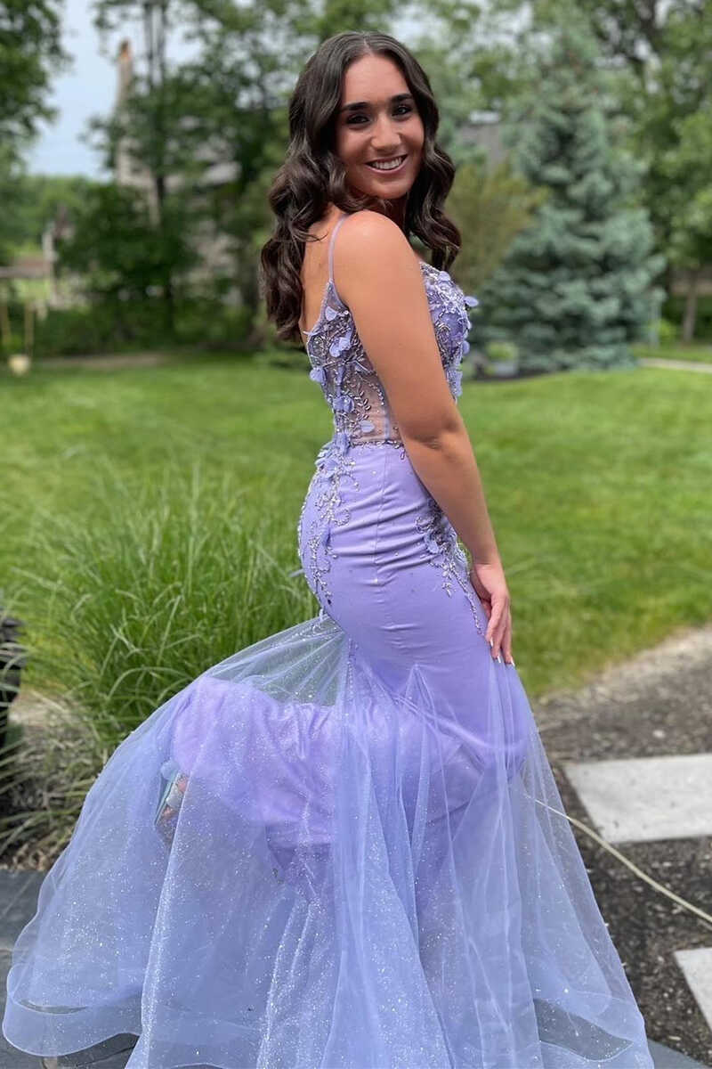 Gold V-Neck Open Back Appliques Trumpet Long Formal Dress