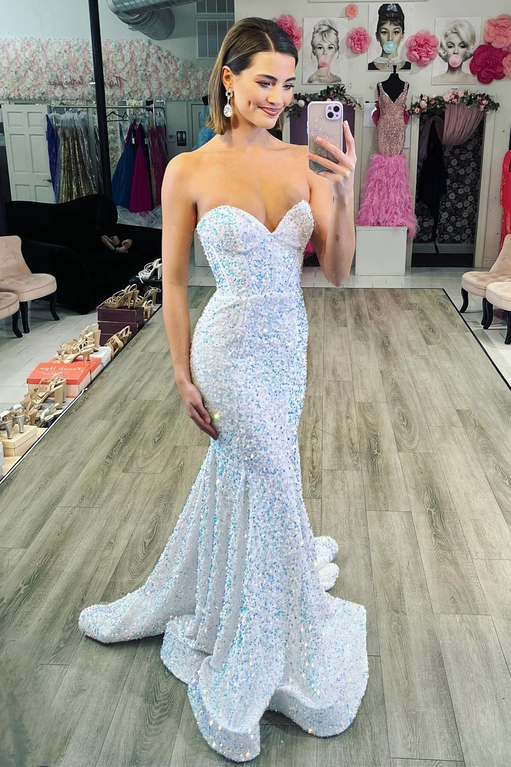 Periwinkle Iridescent Sequin Sweetheart Mermaid Long Prom Dress