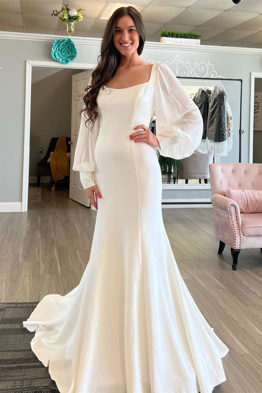 Elegant Square Neck Long Sleeve Backless Mermaid Dress Modsele Elegant Square Neck Long Sleeve Backless Mermaid Dress Modsele
