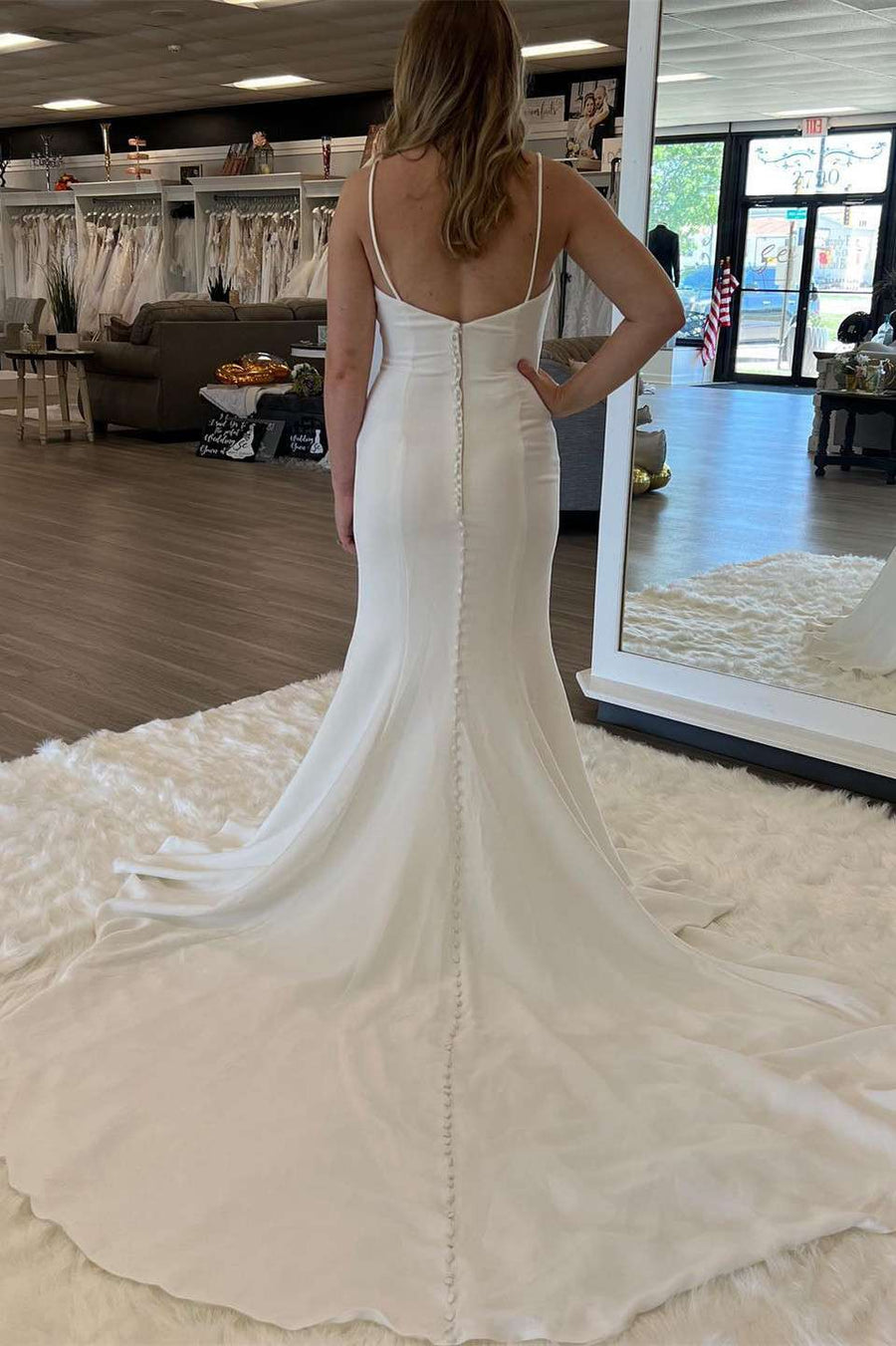 Mermaid White Plunge V Spaghetti Straps Long Wedding Dress