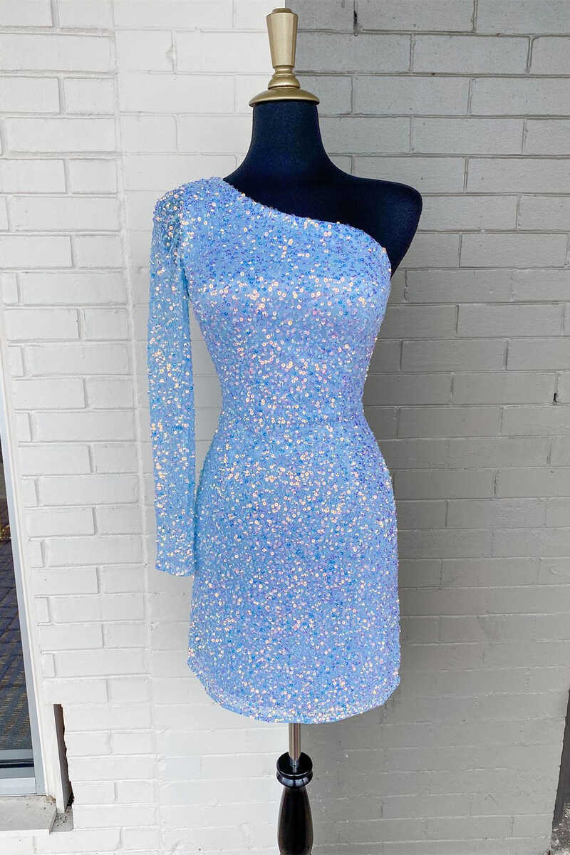 Lavender Sequin One Sleeve Short Homecoming Dress Modsele Lavender Sequin One Sleeve Short Homecoming Dress Modsele