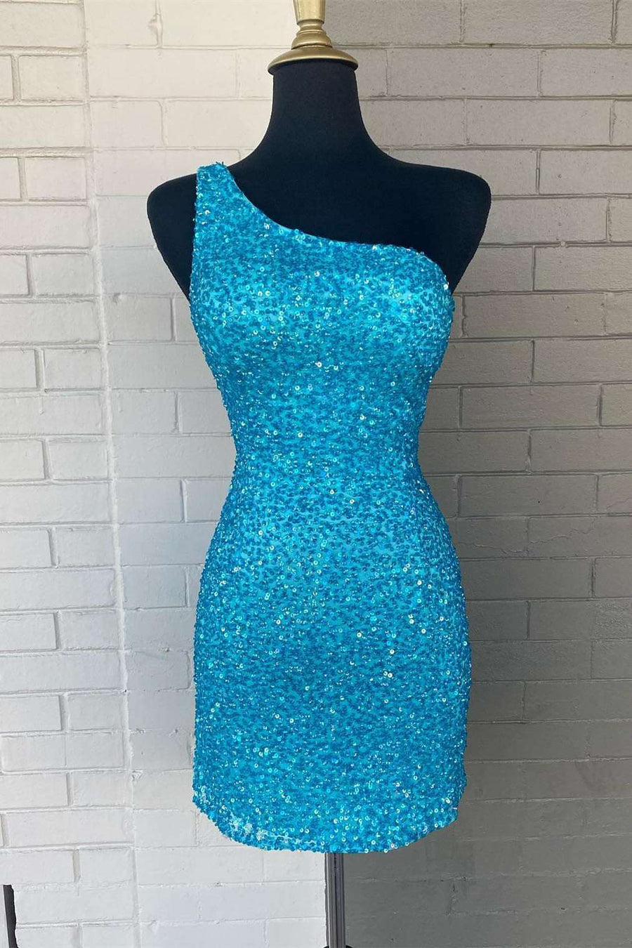 Pink Sequin One-Shoulder Cutout Tight Party Dress